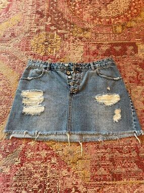 Pull&Bear Distressed Denim Mini Skirt - Light Blue